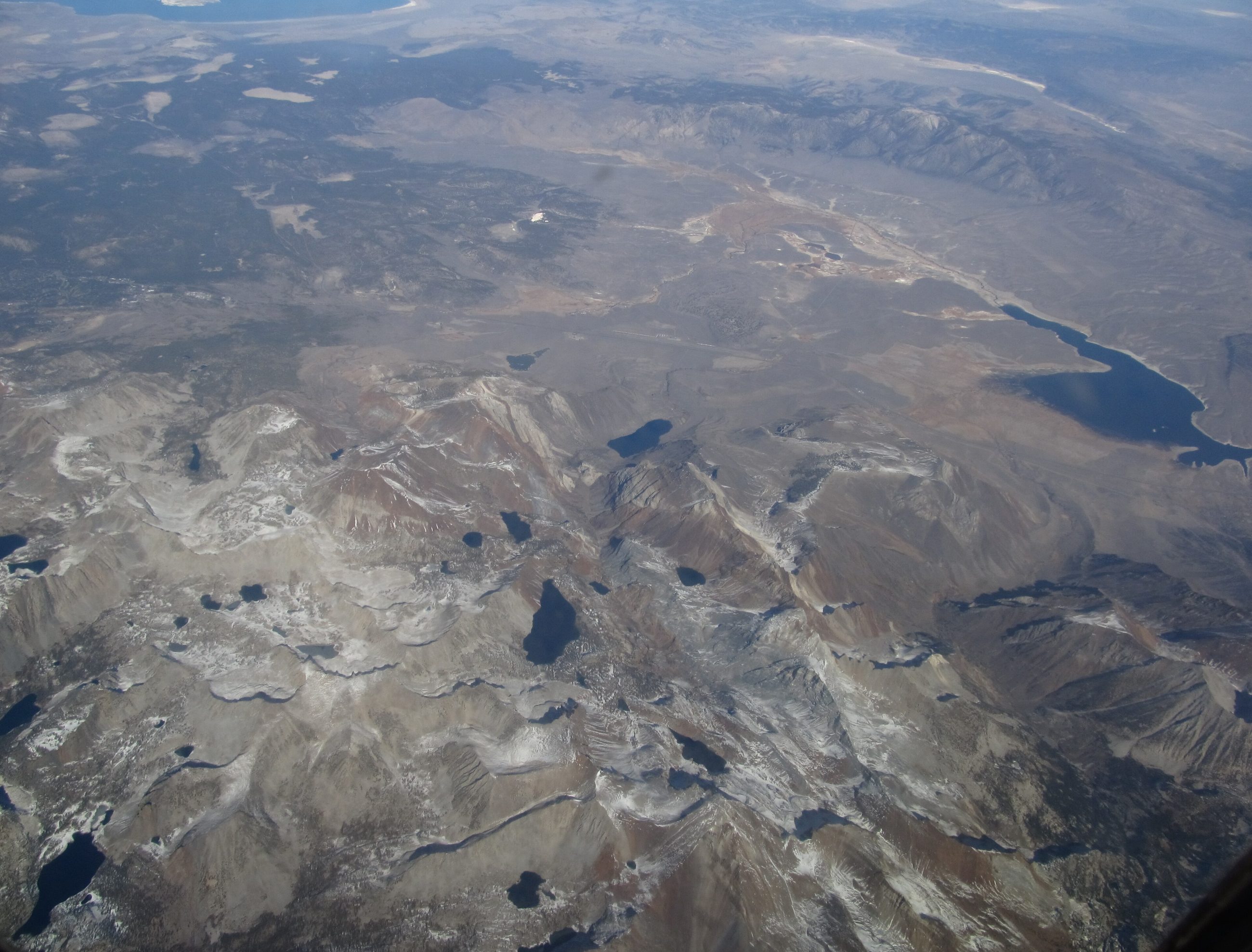 An aerial view of the High Sierra near Mammoth Lakes, California, on the rim of the Long Valley Caldera.