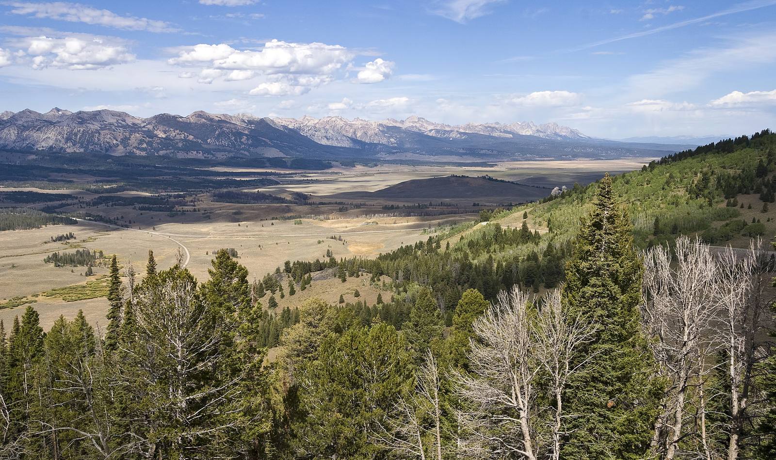 The Sawtooth Valley opening north from Galena Summit, with the Sawtooth Range along its western edge