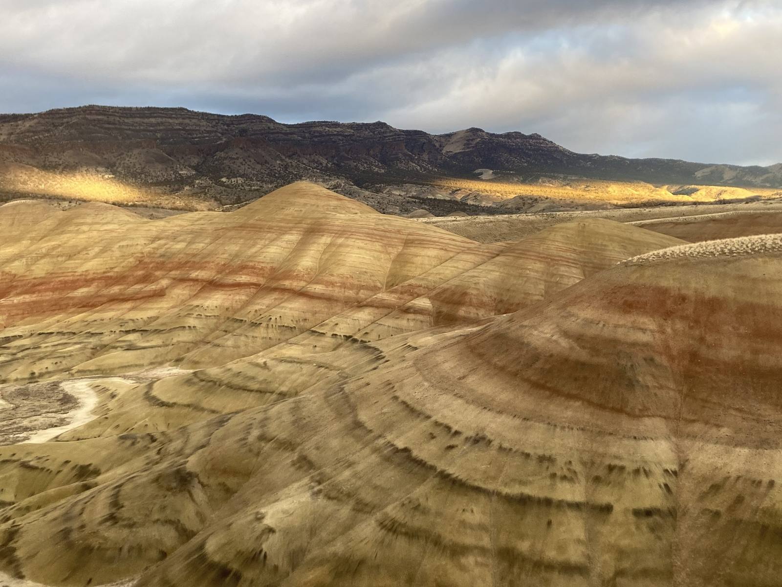 Banded red, buff and grey clay hills in the Painted Hills unit of John Day Fossil Beds