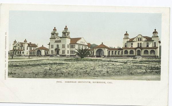 A 1903 postcard view of the Sherman Institute campus at Riverside, its buildings standing on open ground.