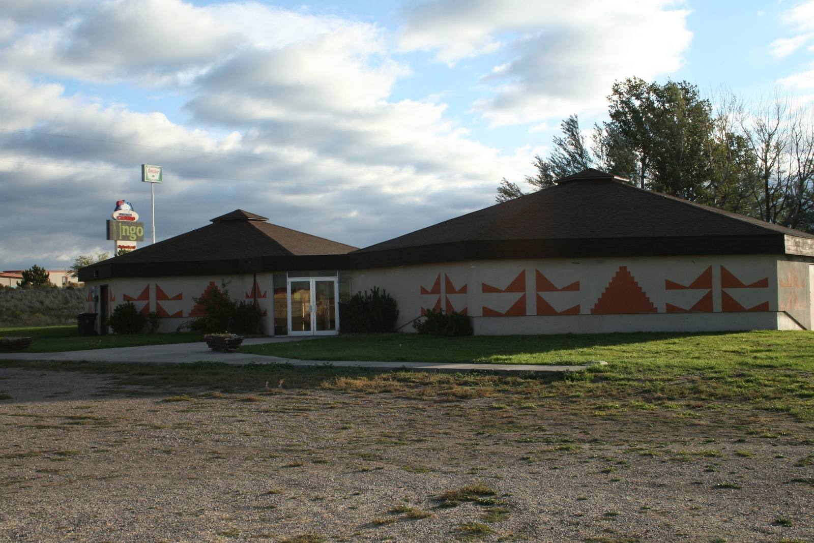 The low peaked-roof building of the Shoshone-Bannock Tribal Museum at Fort Hall