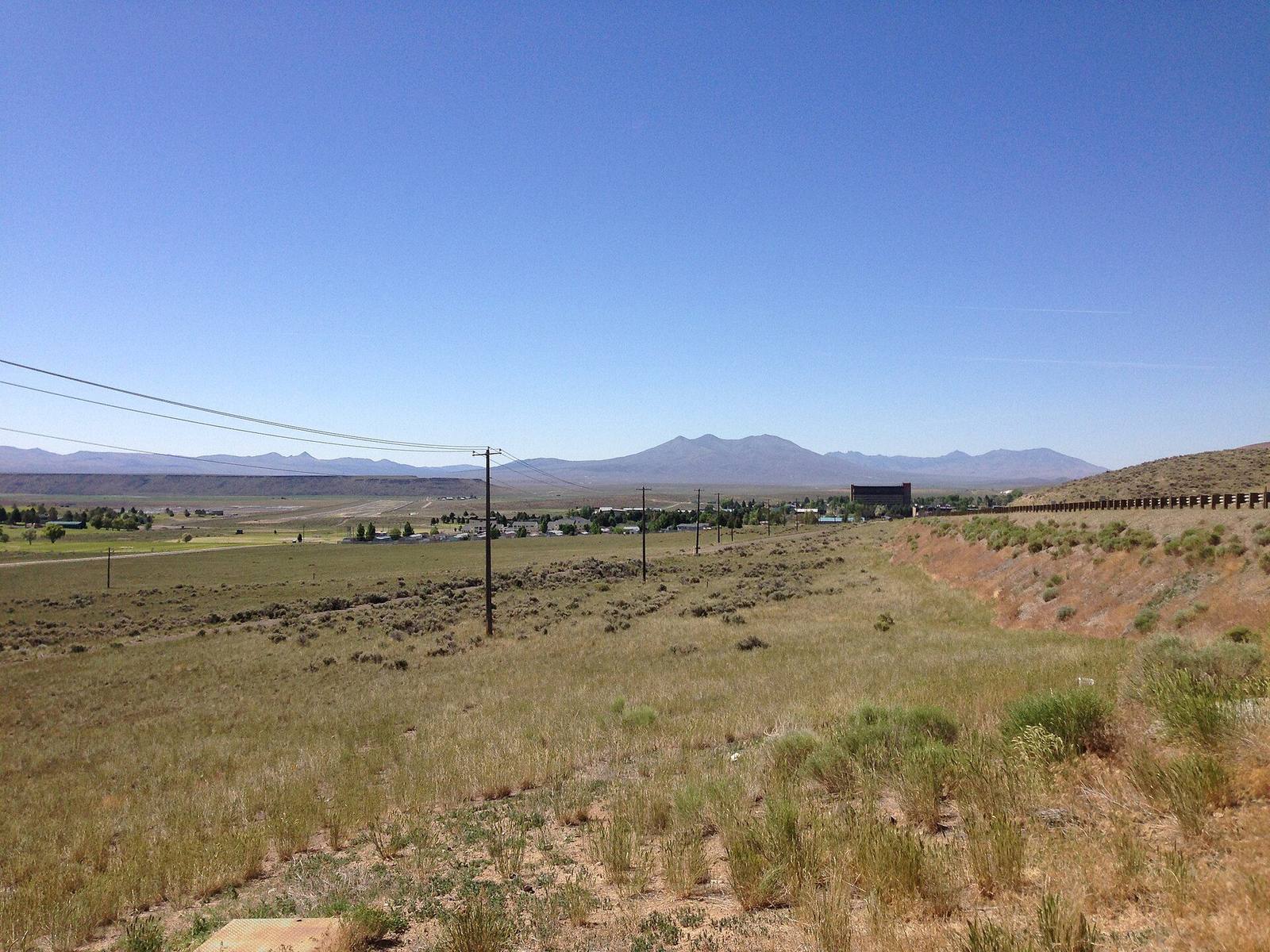 U.S. 93 at the Idaho line looking south across sagebrush toward Jackpot and the Nevada mountains